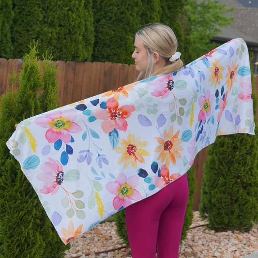 Large Cooling Shawl - Watercolor Flower (70"x30")