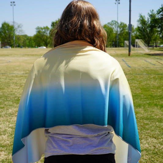 Large Cooling Shawl - Blue to Yellow Ombre (70"x30")