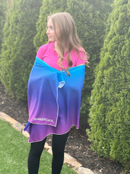 Large Cooling Shawl - Blue Purple Ombre (70"x30")